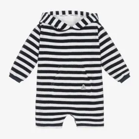 Navy Blue Stripe Towelling Baby Beach Romper