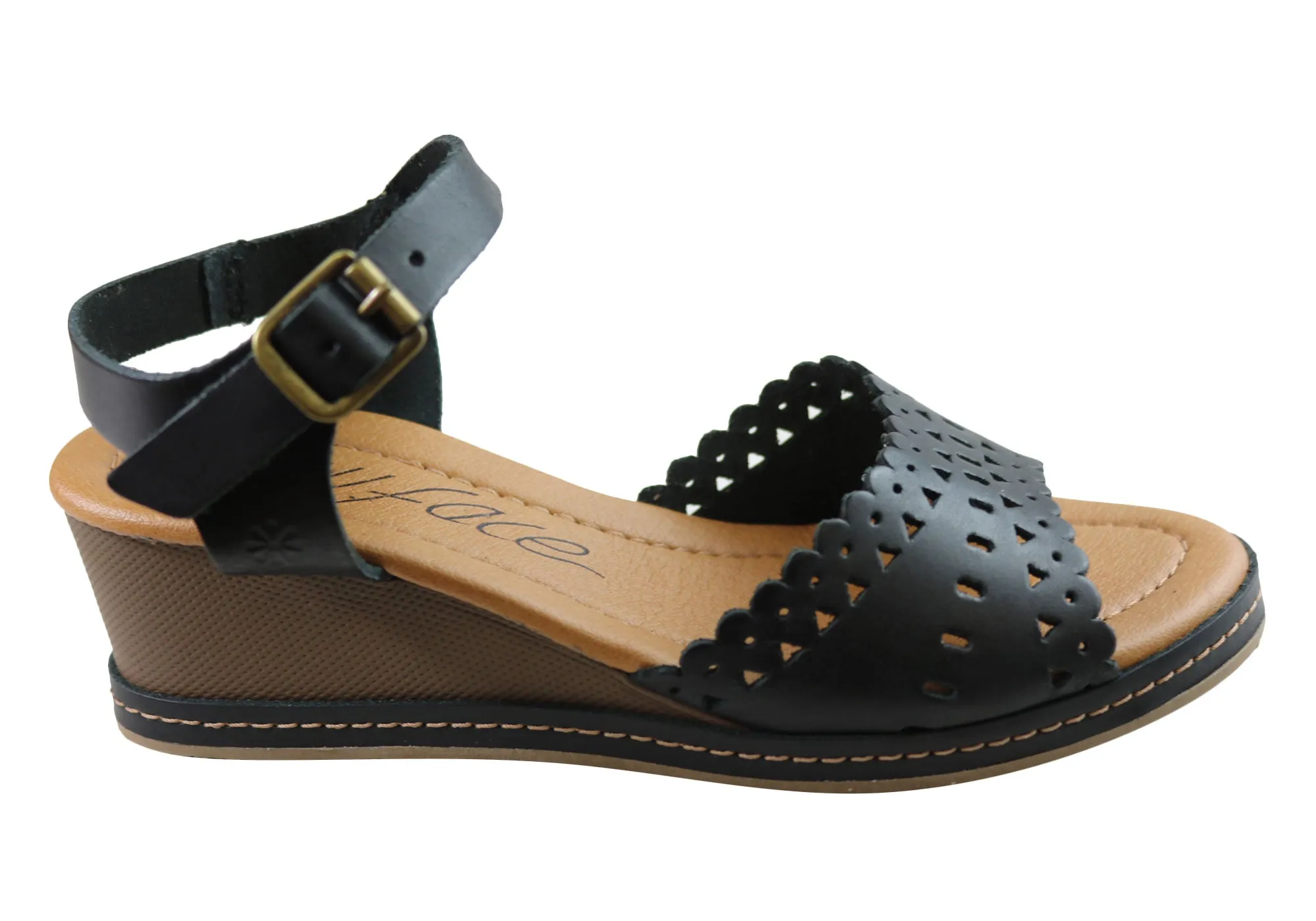 New Face Dorita Womens Leather Wedge Sandals Made In Brazil