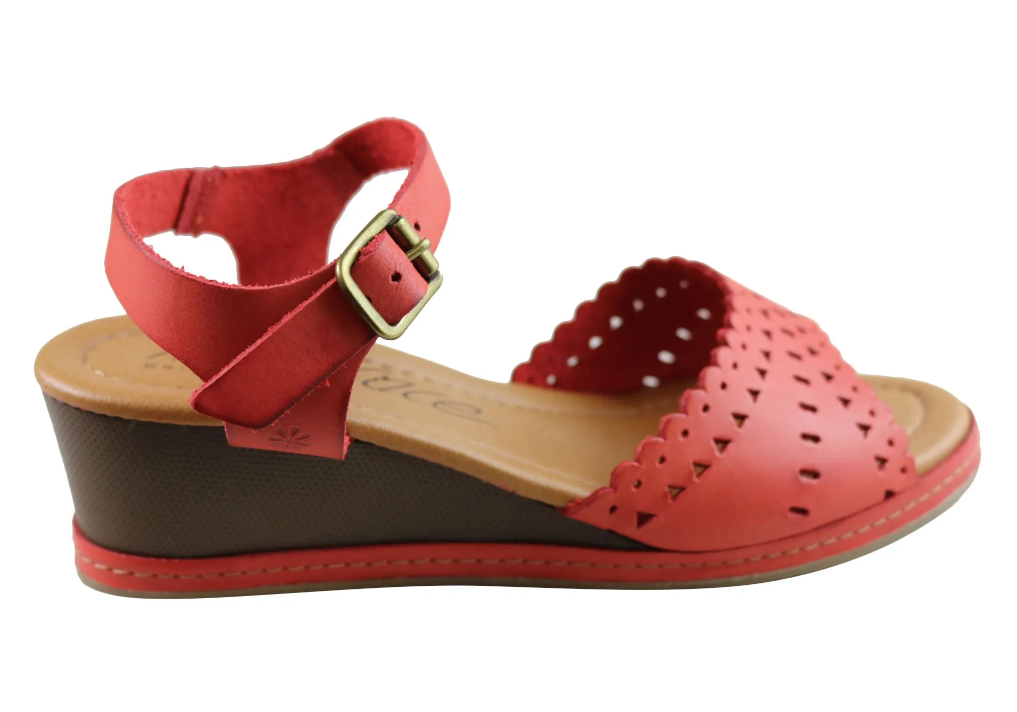 New Face Dorita Womens Leather Wedge Sandals Made In Brazil