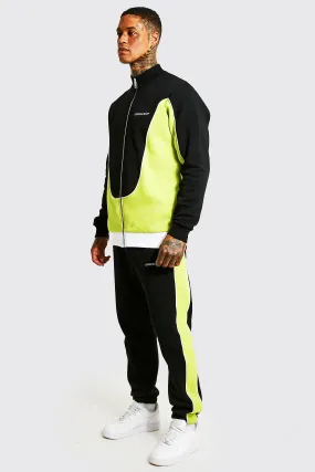 Official Man Colour Block Funnel Tracksuit | boohooMAN UK