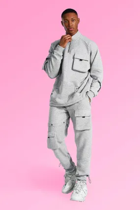 Oversized Quilted Cargo Funnel Neck Tracksuit | boohooMAN UK