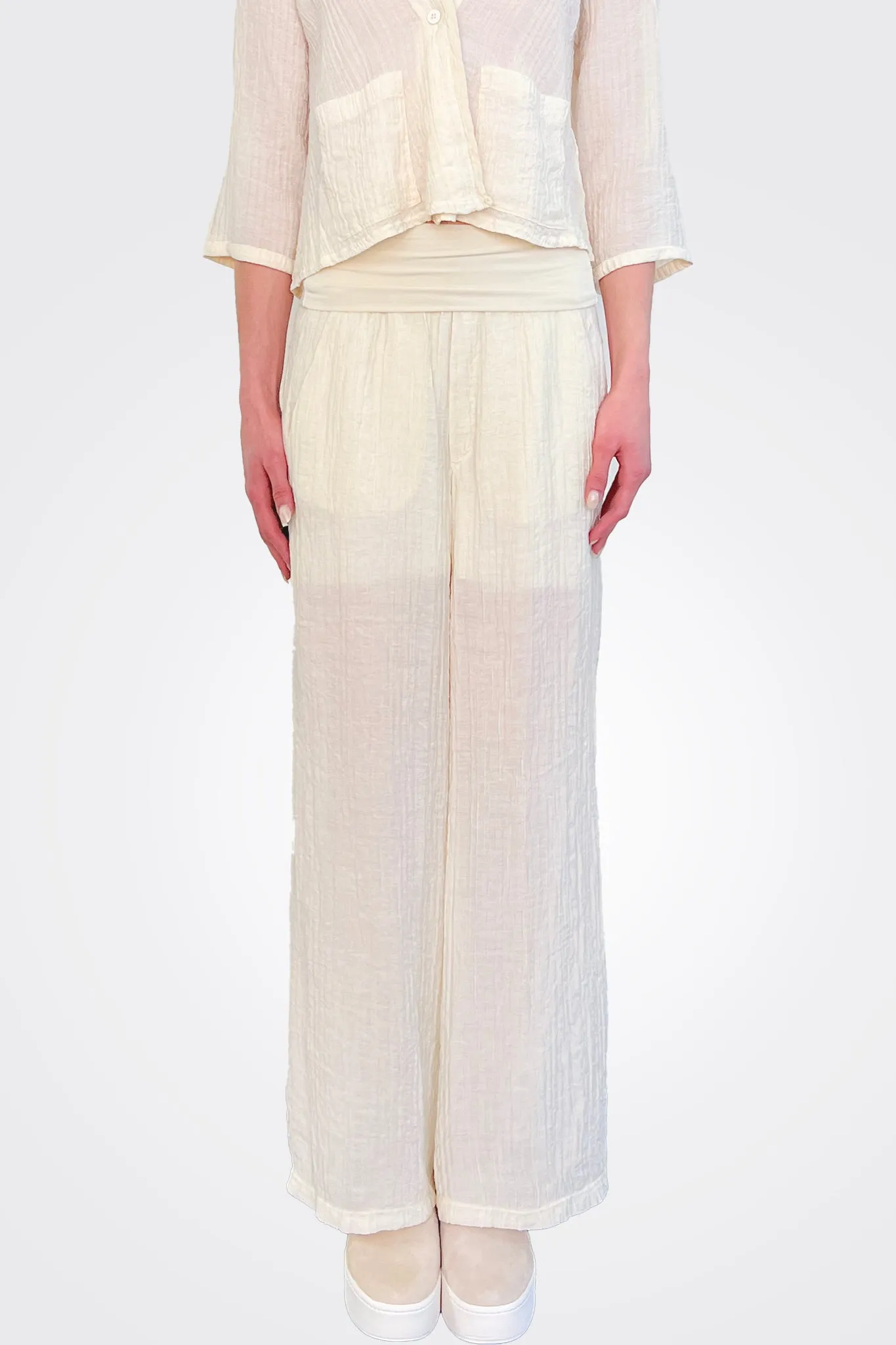 Palazzo Textured Trousers - Ivory