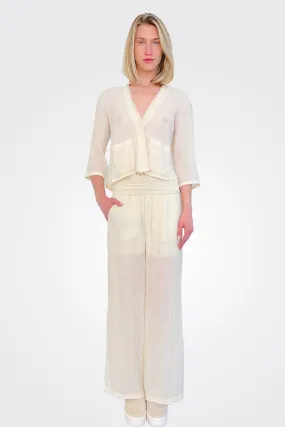 Palazzo Textured Trousers - Ivory