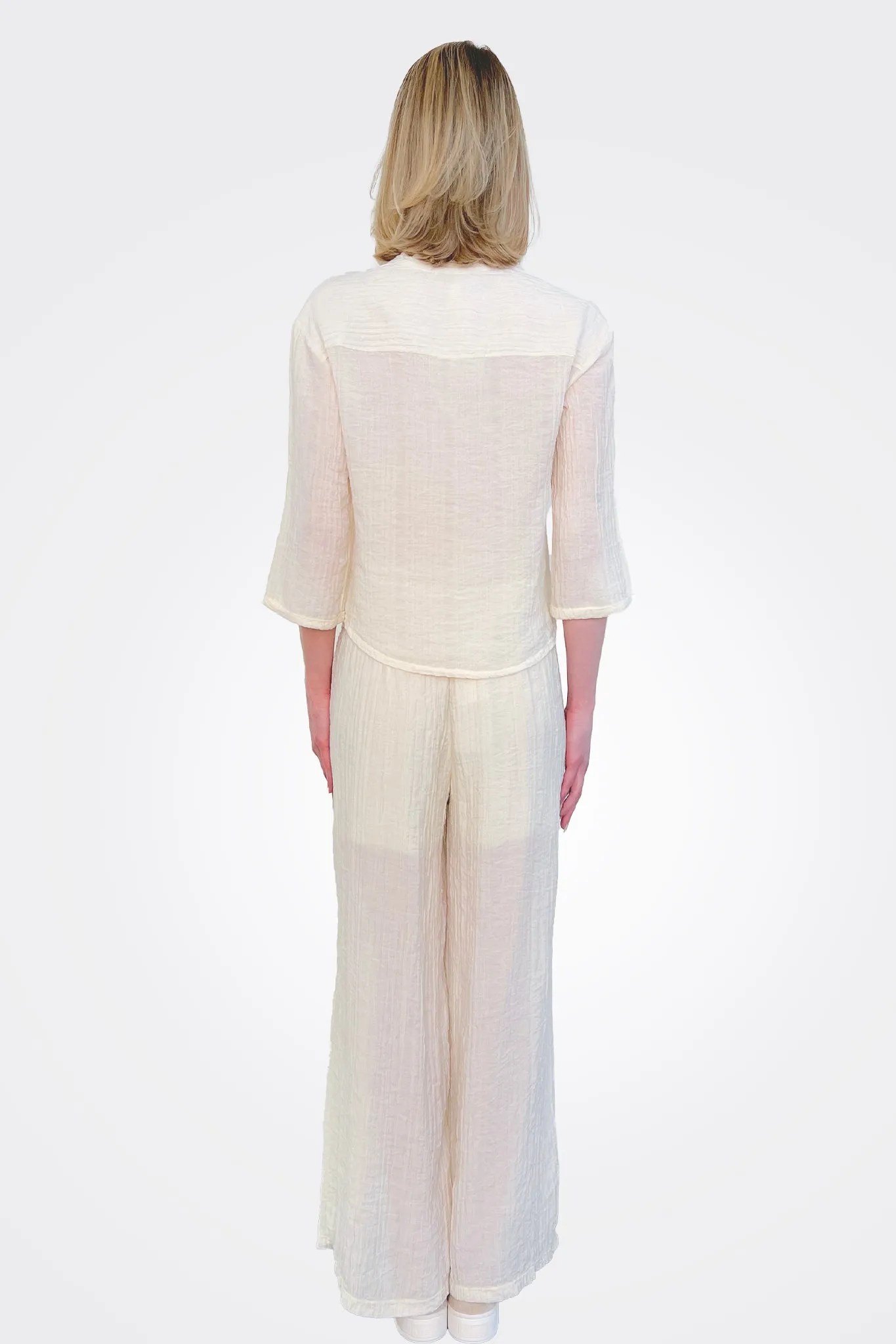 Palazzo Textured Trousers - Ivory