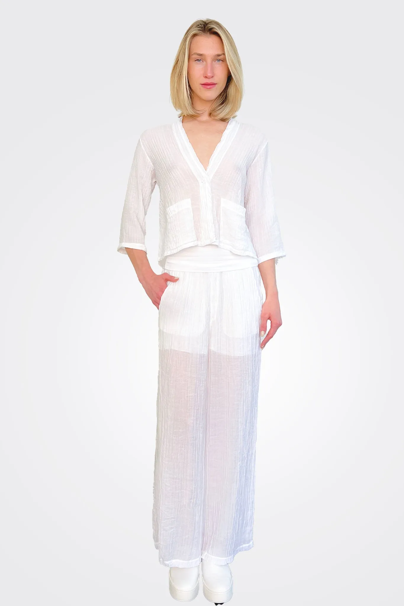 Palazzo Textured Trousers - White