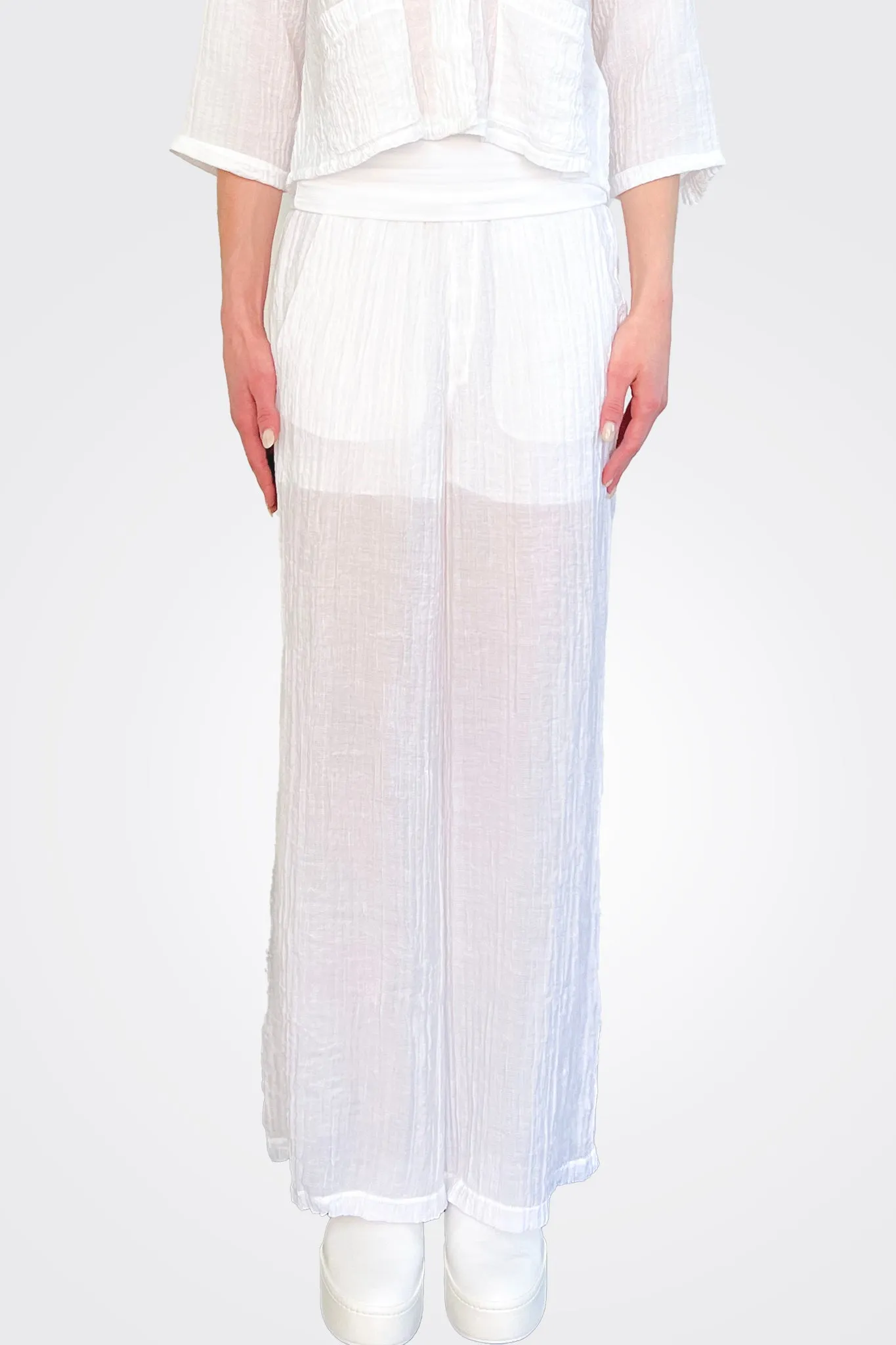 Palazzo Textured Trousers - White