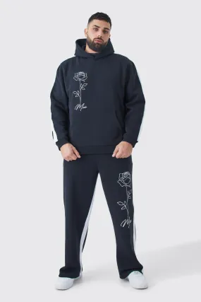 Plus Man Rose Print Gusset Hooded Tracksuit | boohooMAN UK