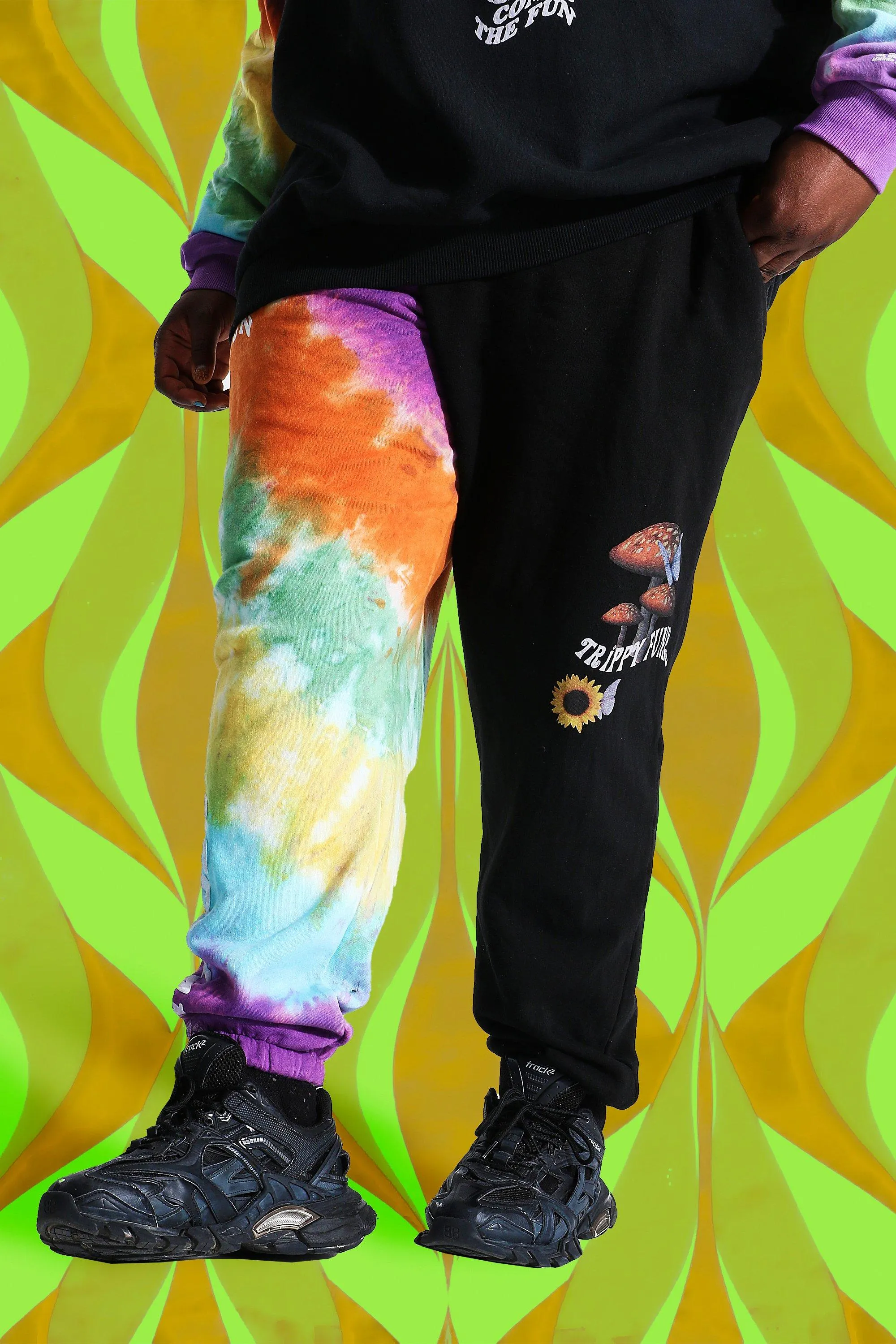 Plus Size Regular Ofcl Man Tie Dye Joggers | boohooMAN UK