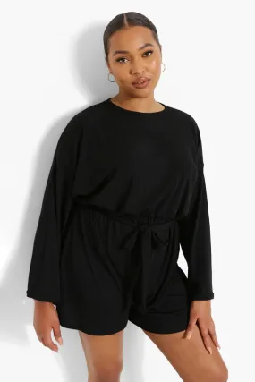 Plus Soft Rib Batwing Sleeve Romper