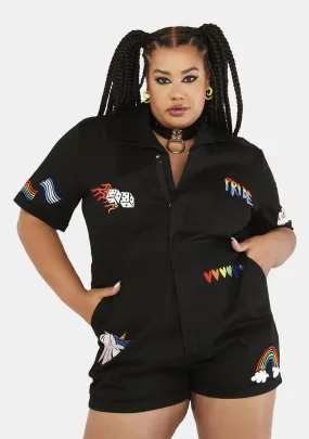 Plus Wish You Were Queer Embroidered Patch Romper-