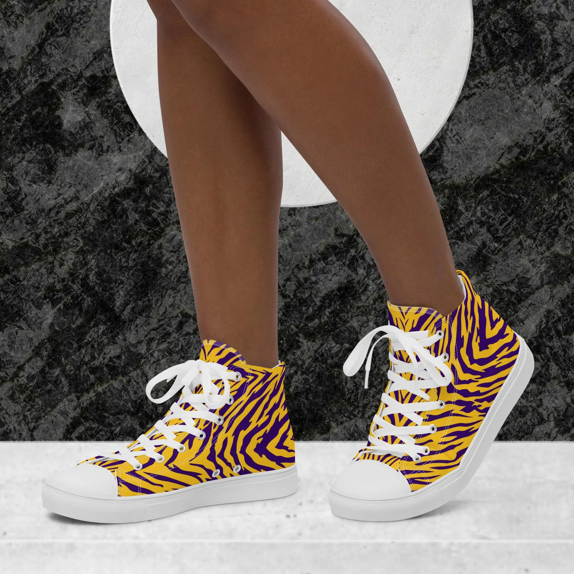 Purple and Gold Women’s High Top Canvas Shoes