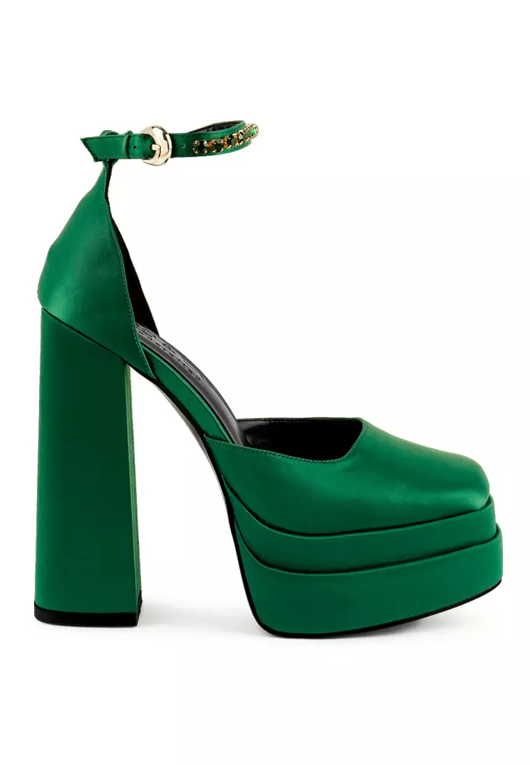 Rag & CO. Green Sky High Rampwalk Satin Sandals