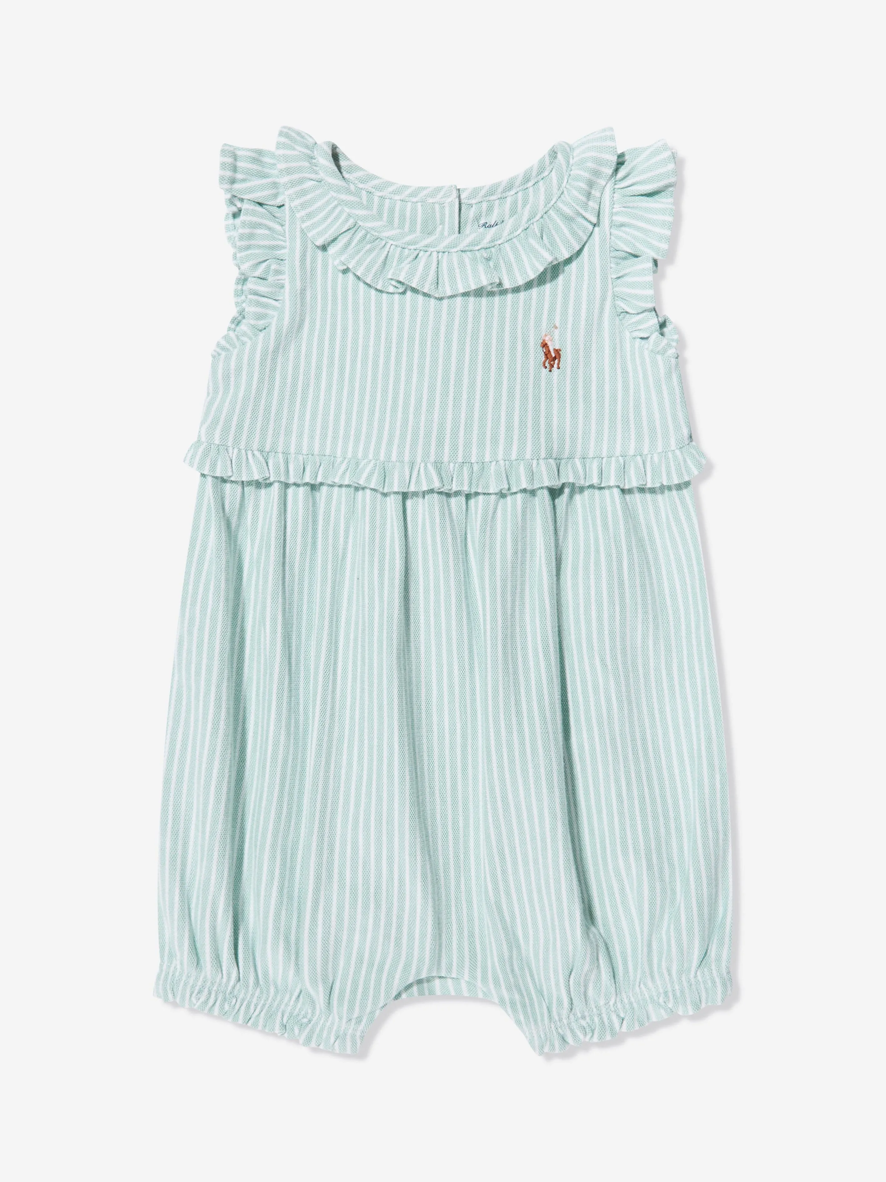 Ralph Lauren Baby Girls Striped Bubble Romper in Green