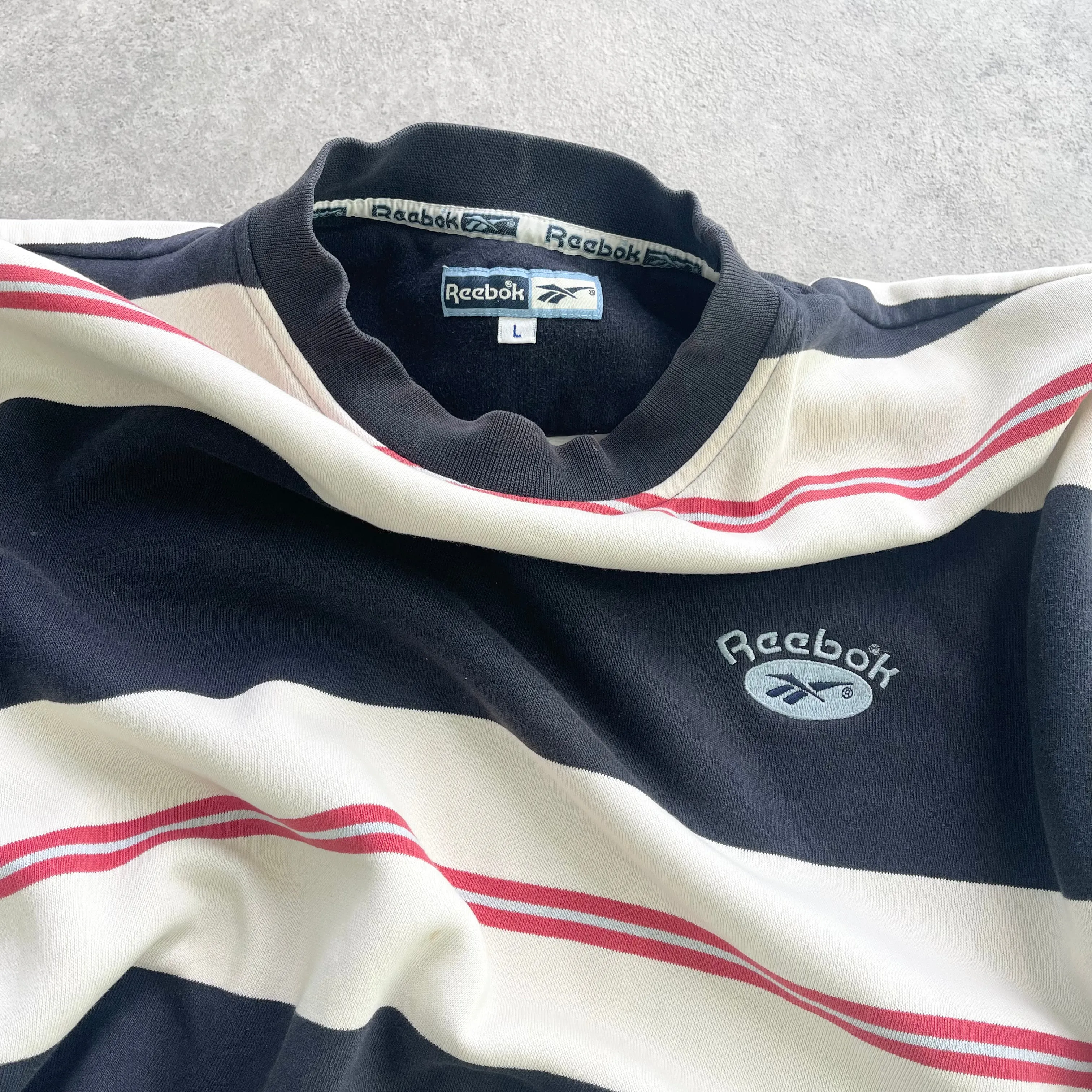 Reebok 1990s heavyweight striped embroidered sweatshirt (L)