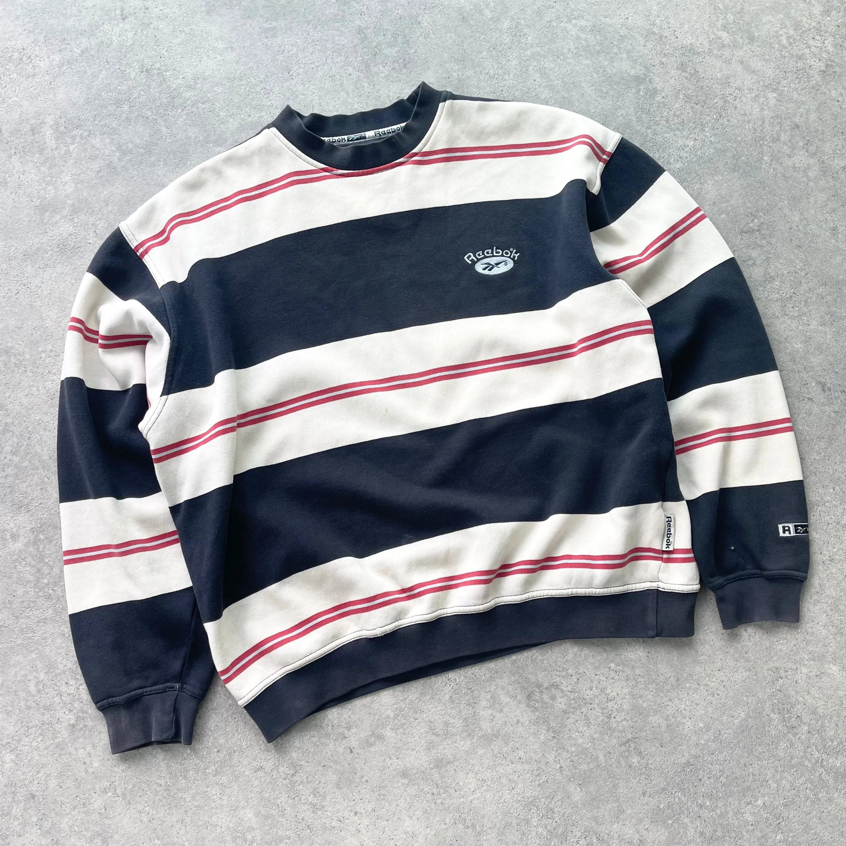 Reebok 1990s heavyweight striped embroidered sweatshirt (L)