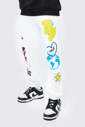 Regular Fit Graffiti Joggers With Puff Print