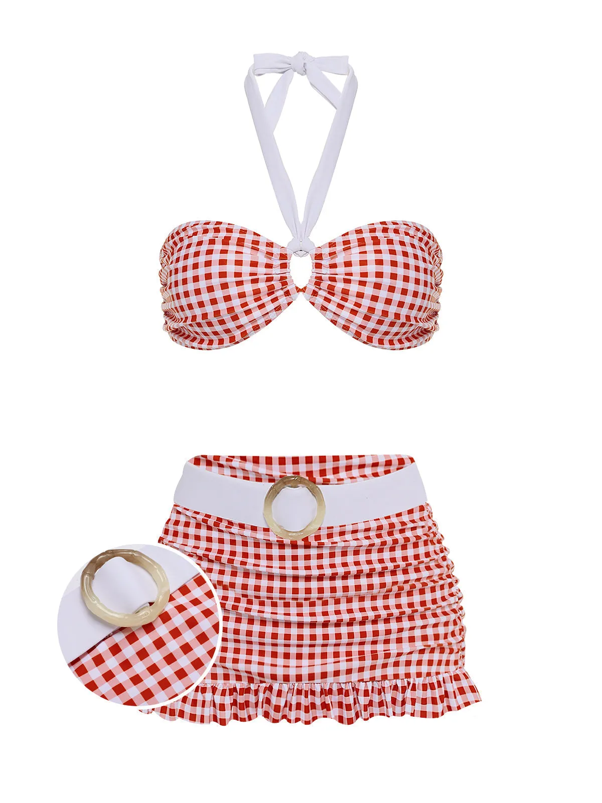 Retro Red Plaid Halter Bikini Set