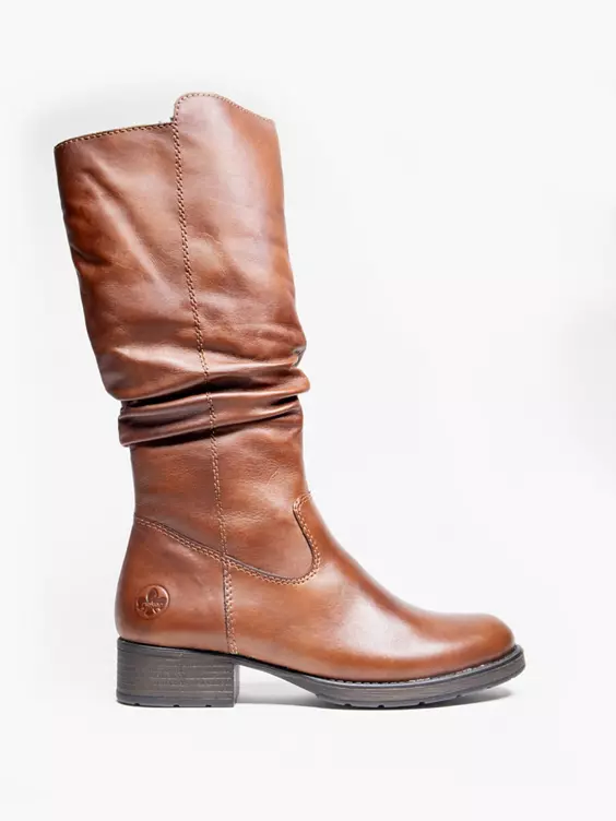 Rieker  Reiker Brown Leather Long Leg Boot with Ruched Detail