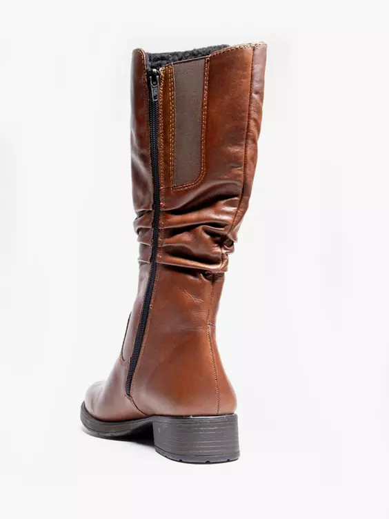 Rieker  Reiker Brown Leather Long Leg Boot with Ruched Detail