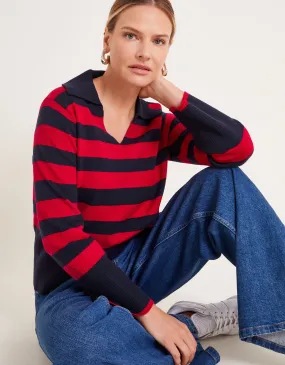 Shay Stripe Collared Jumper Red