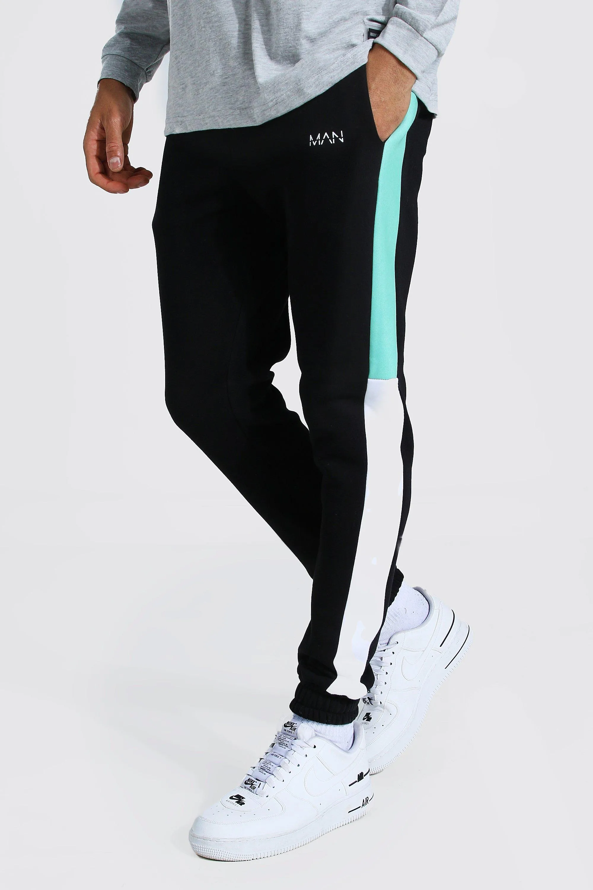 Skinny Original Man Colour Block Joggers | boohooMAN UK