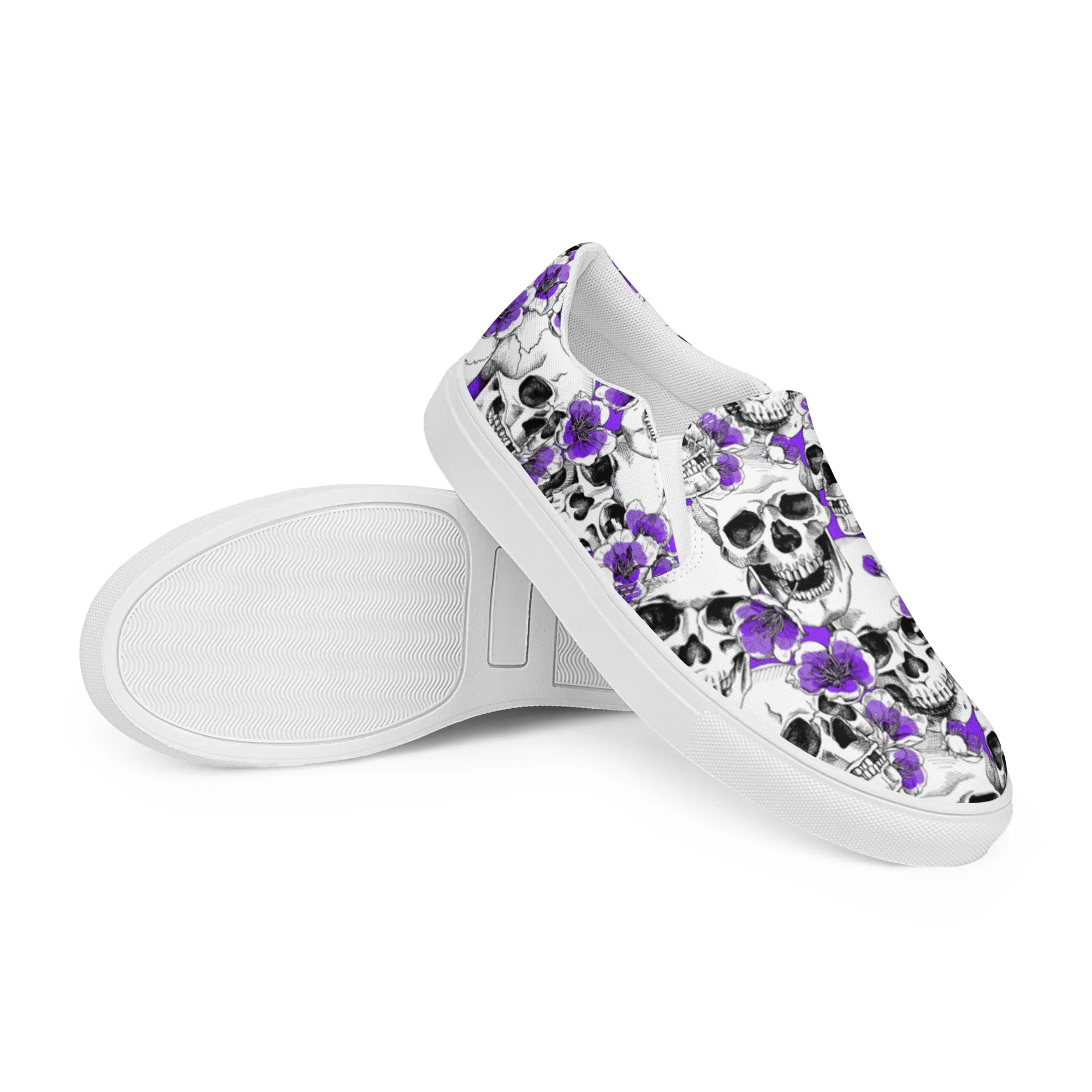 Skulls and Purple Blossoms Men’s Slip-on Canvas Shoes