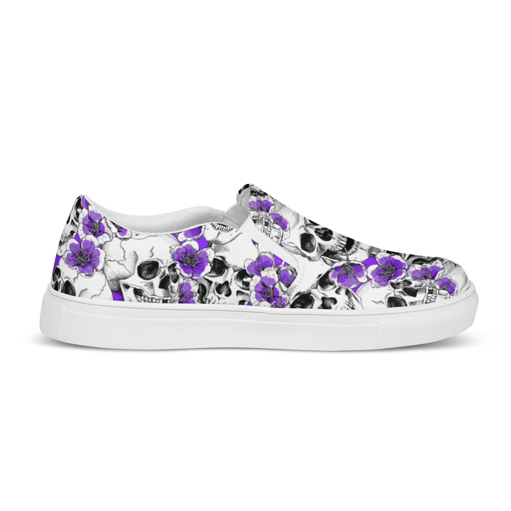 Skulls and Purple Blossoms Men’s Slip-on Canvas Shoes