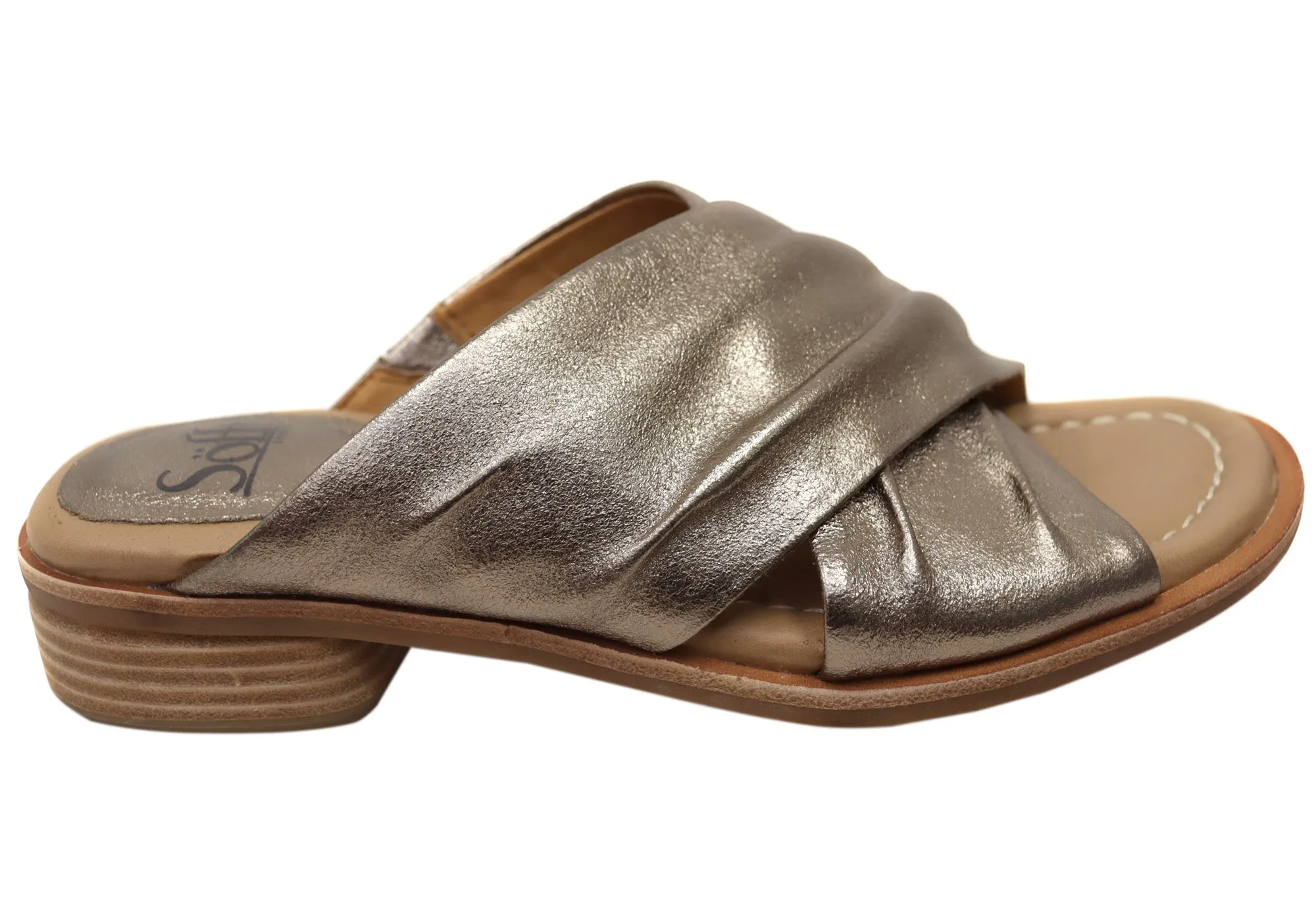 Sofft Fallon Womens Leather Slides Sandals With Comfort Footbed