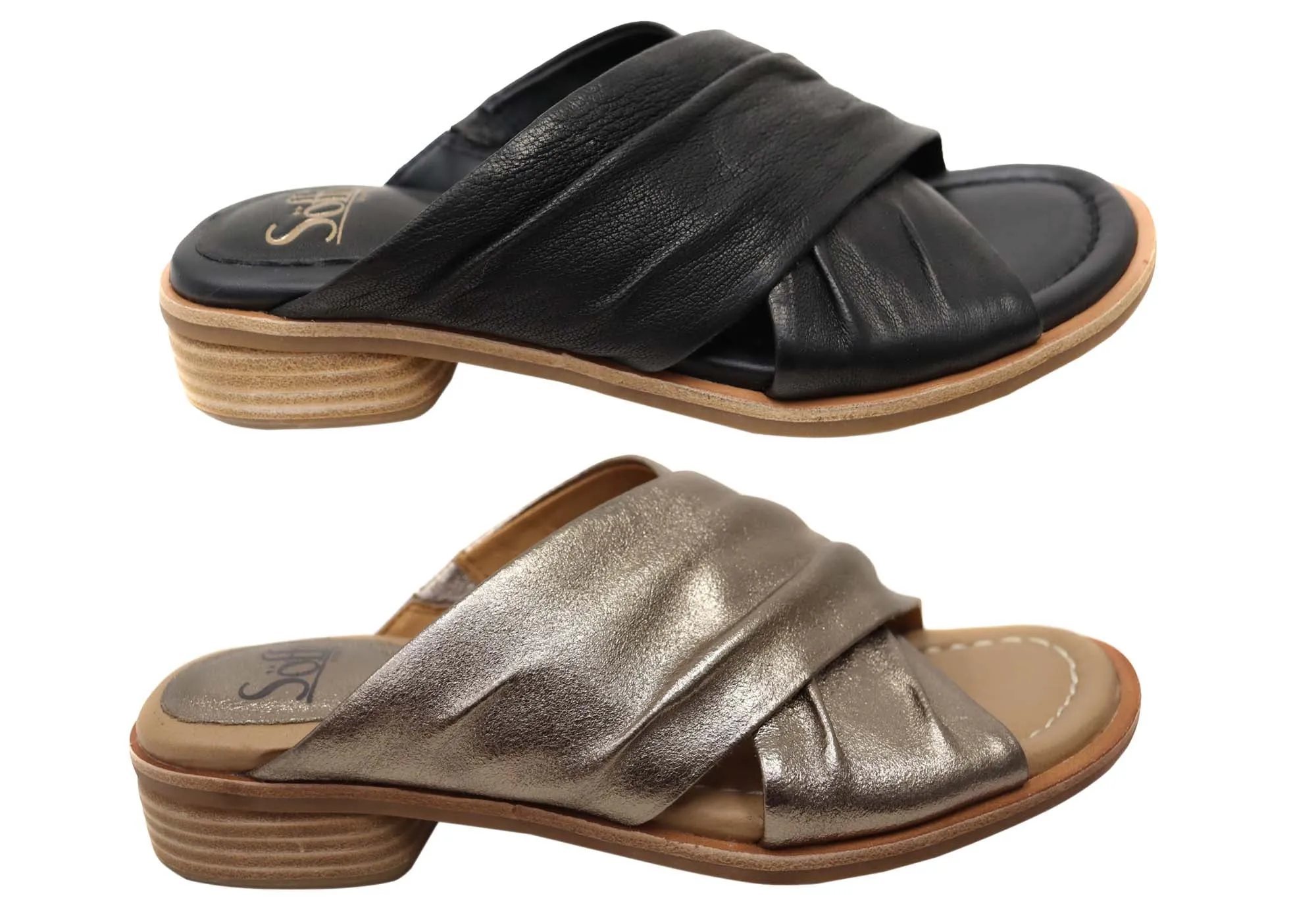 Sofft Fallon Womens Leather Slides Sandals With Comfort Footbed