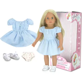 Sophia's by Teamson Kids 18 Doll Blue & White Stripe Dress, White Canvas Sneakers