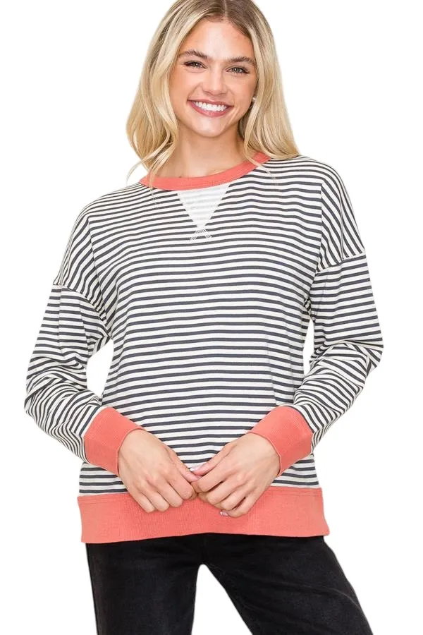 STACCATO TEXTURED STRIPE PULLOVER