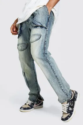 Straight Leg Rigid Zip Hem Cargo Jeans