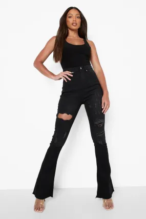 Tall High Rise Ripped Stretch Flare Jeans