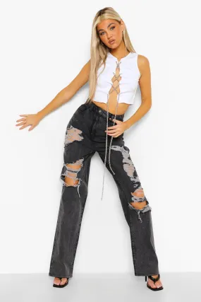 Tall High Waist Distressed Wide Leg Jeans