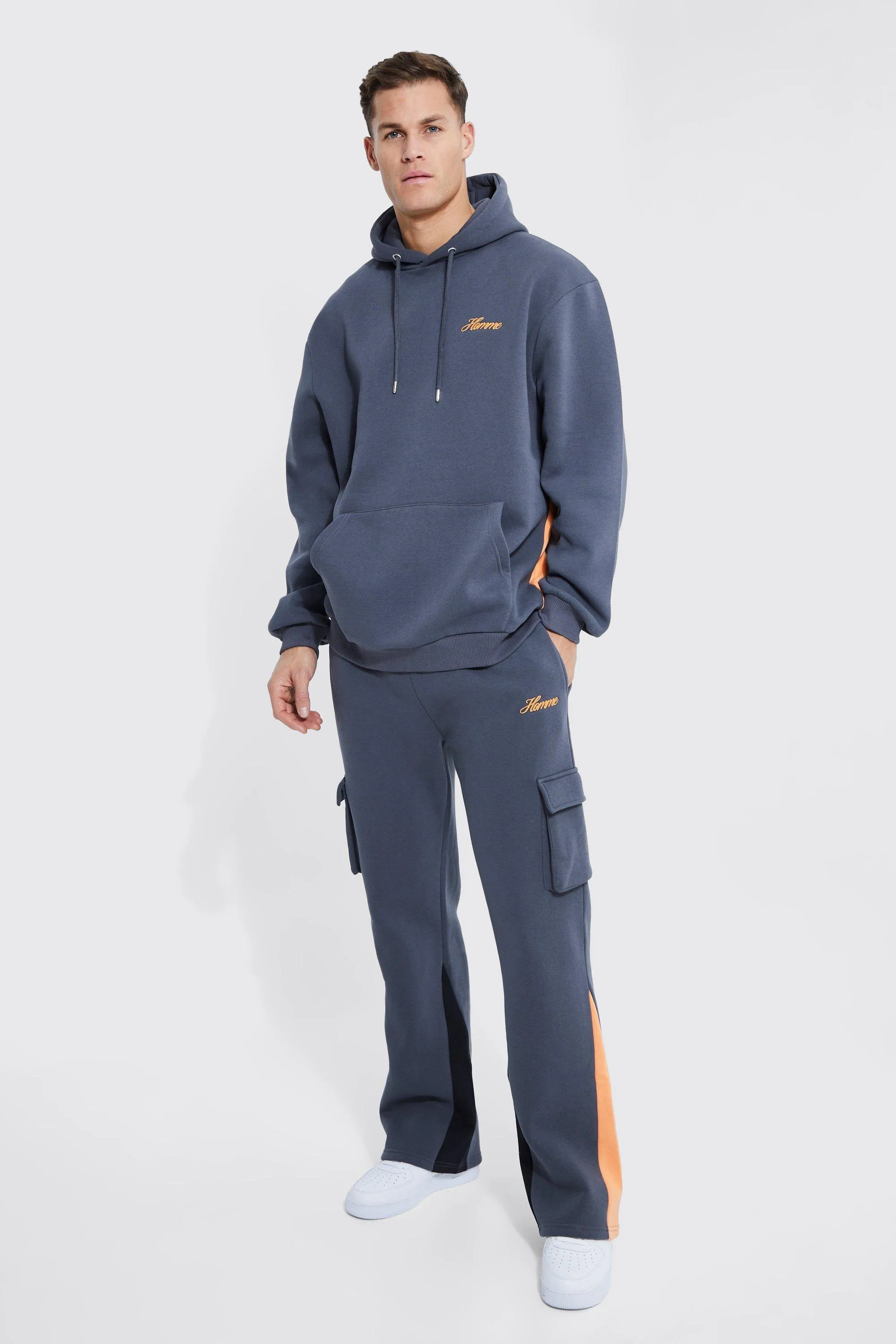 Tall Limited Embroidered Gusset Cargo Tracksuit | boohooMAN UK