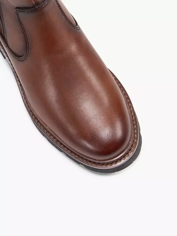 Tamaris  Tamaris Brown Leather Cleated Zip Boot