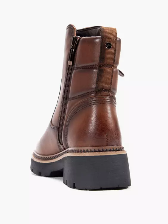 Tamaris  Tamaris Brown Leather Cleated Zip Boot