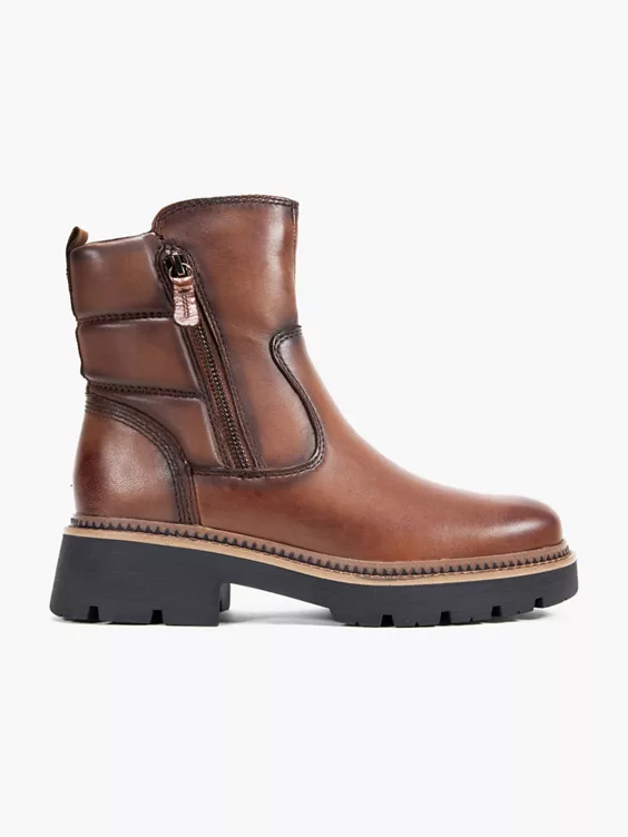 Tamaris  Tamaris Brown Leather Cleated Zip Boot