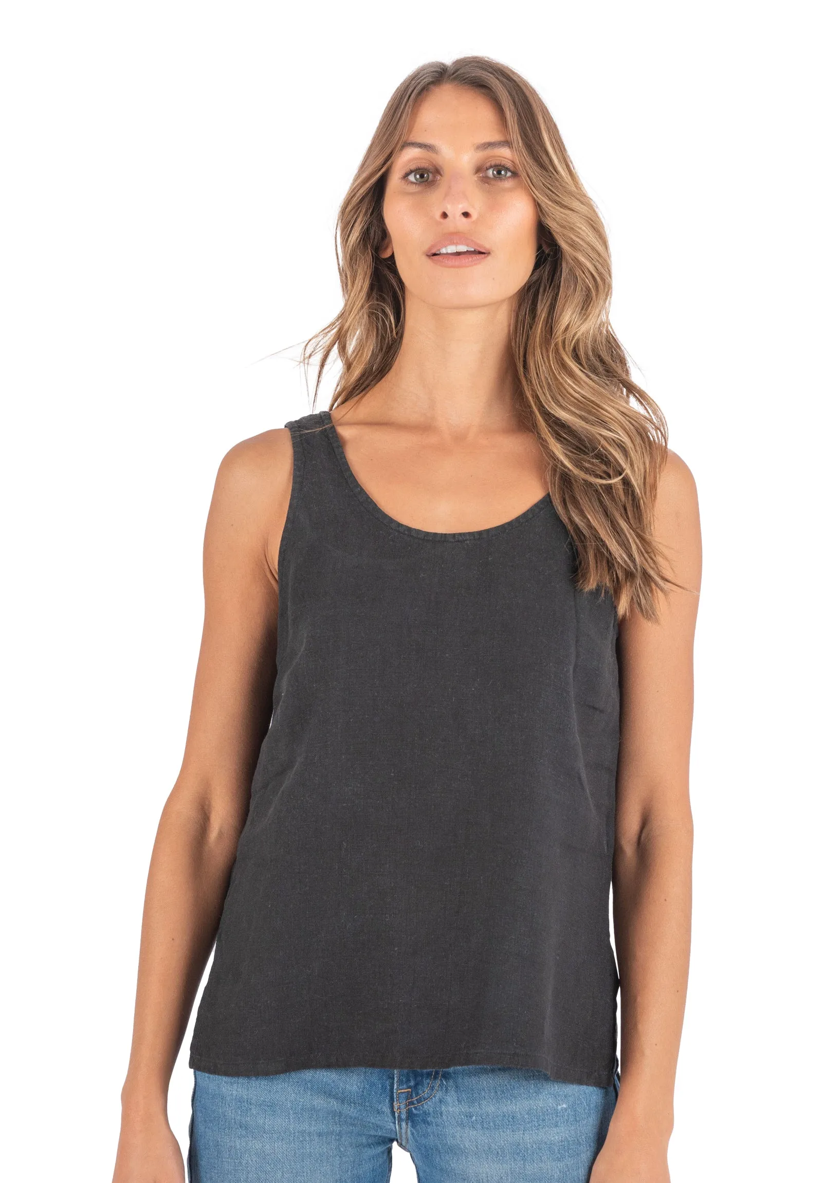 Tanya Tank Black Linen Top