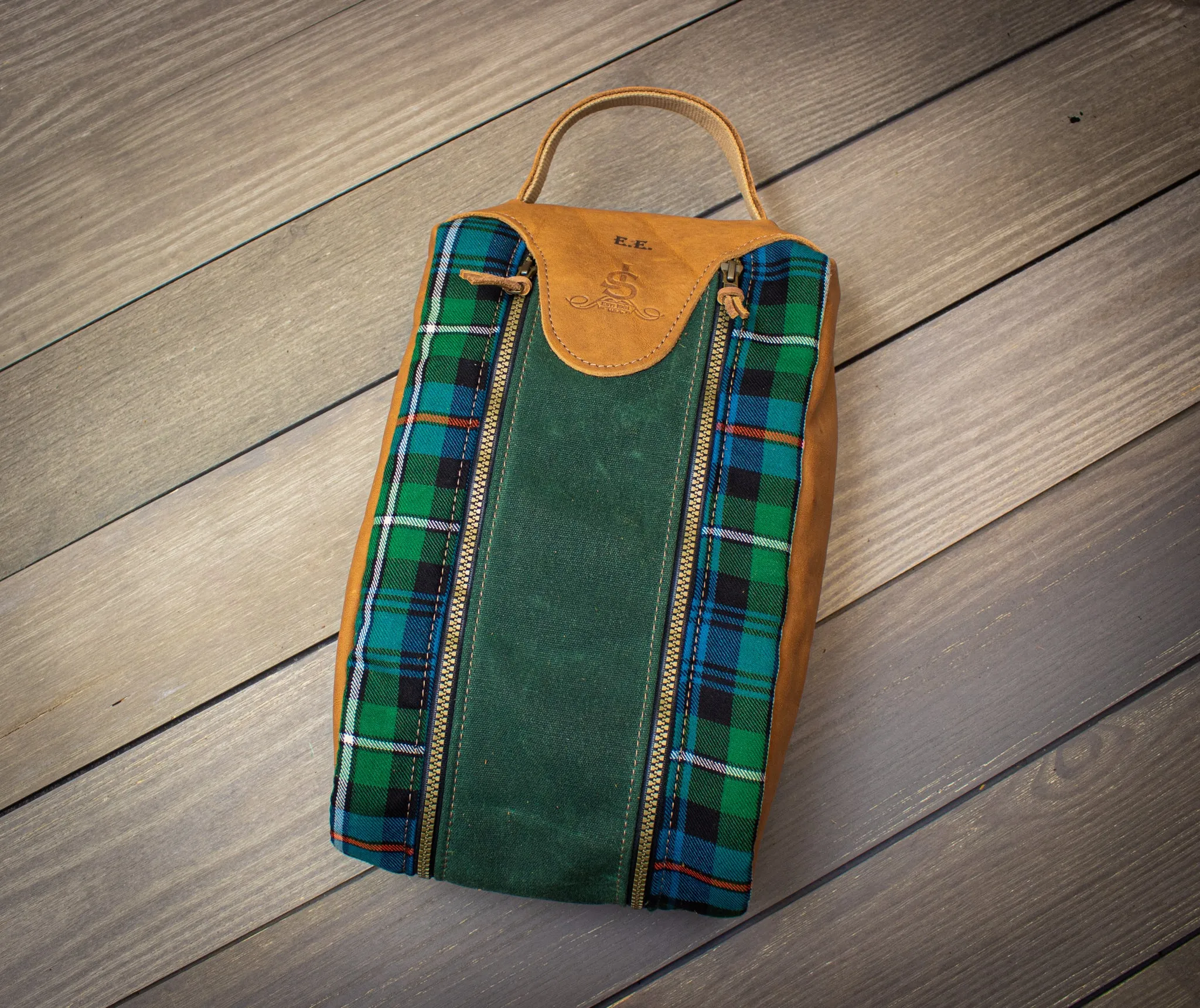 Tartan and Leather Shoe Bag