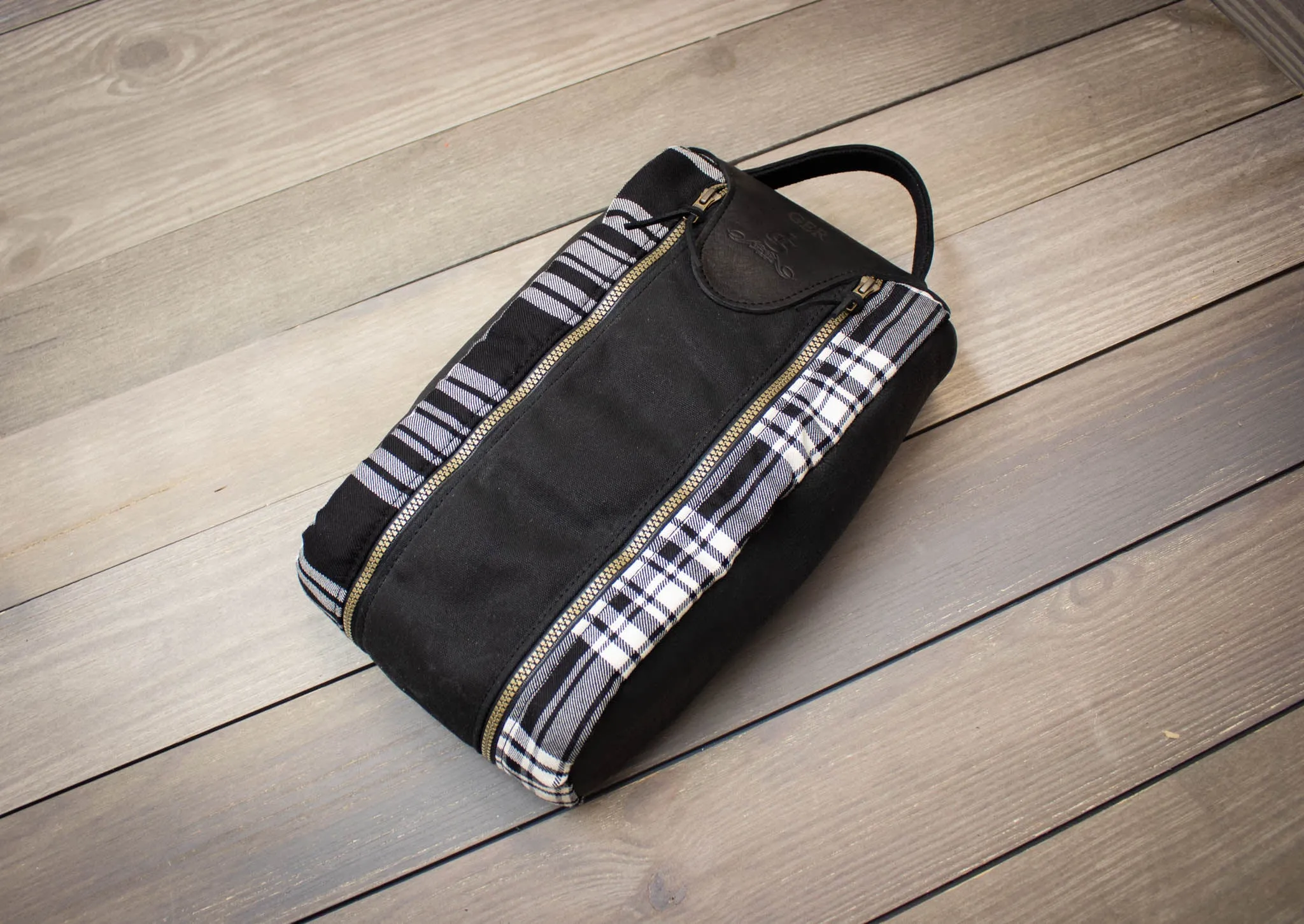 Tartan and Leather Shoe Bag