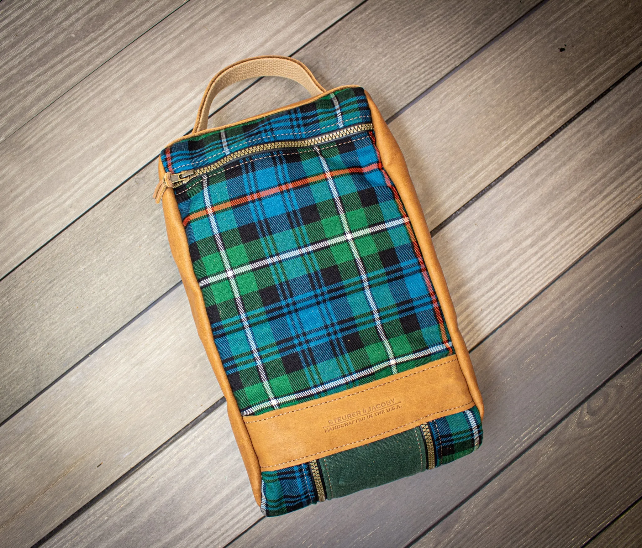 Tartan and Leather Shoe Bag