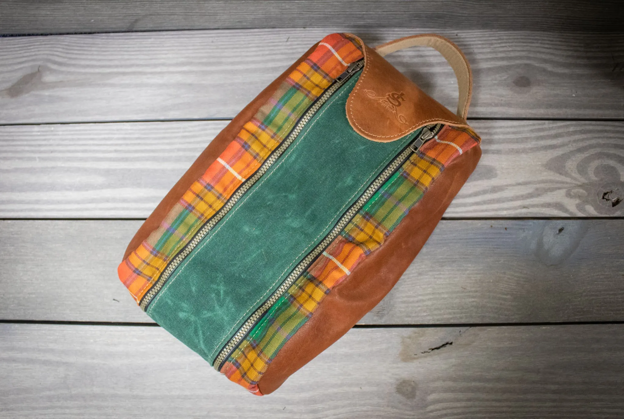 Tartan and Leather Shoe Bag