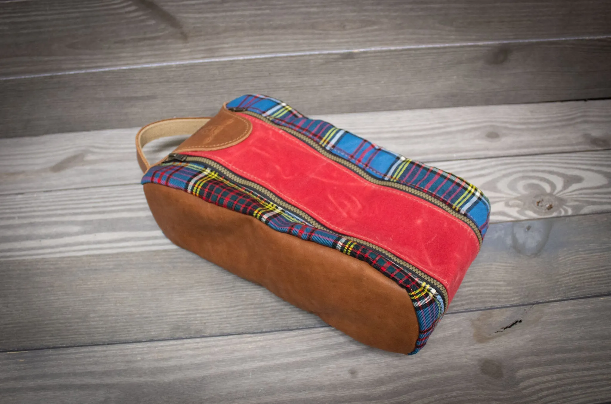 Tartan and Leather Shoe Bag