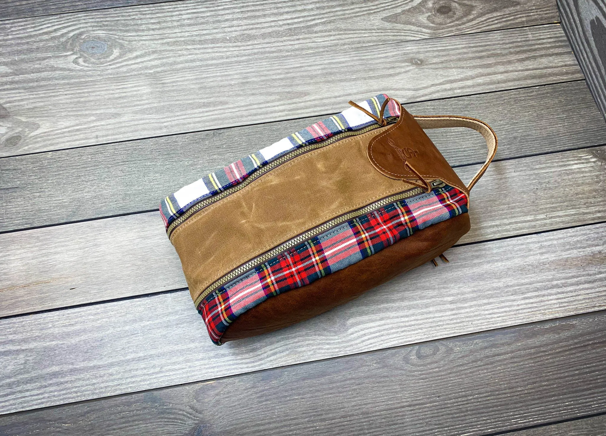 Tartan and Leather Shoe Bag