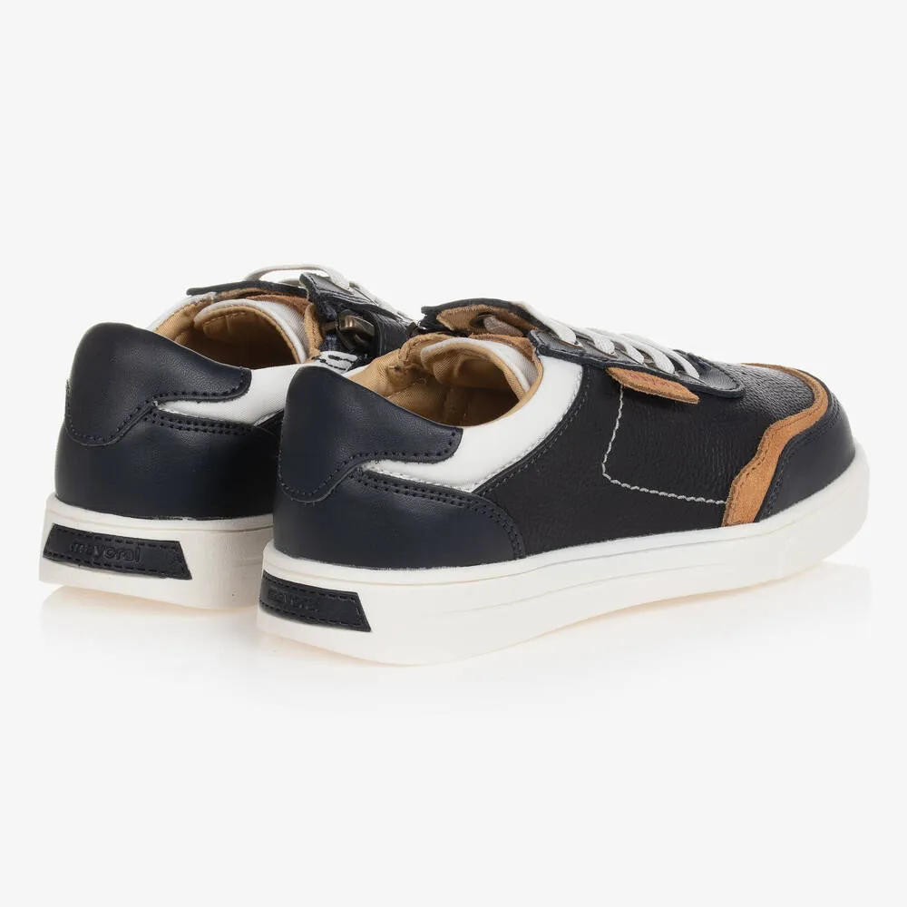 Teen Boys Blue & Beige Leather Trainers