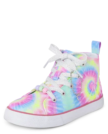 The Children's Place Girls Rainbow Tie Dye High Top Sneakers