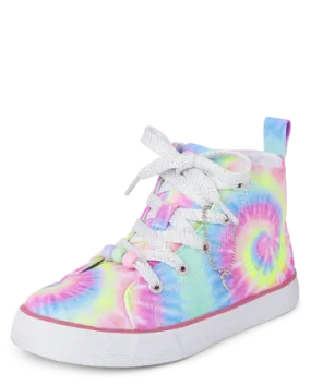 The Children's Place Girls Rainbow Tie Dye High Top Sneakers