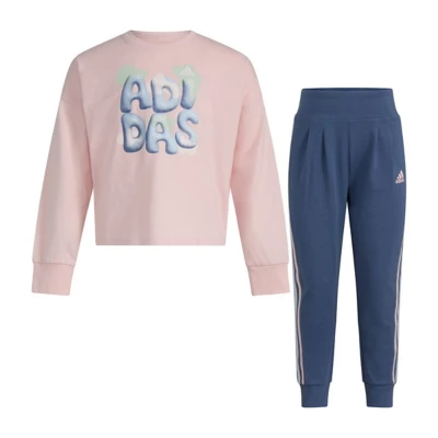 Toddler Girls' adidas Graphic Tee Crewneck Sweatshirt and Joggers Set