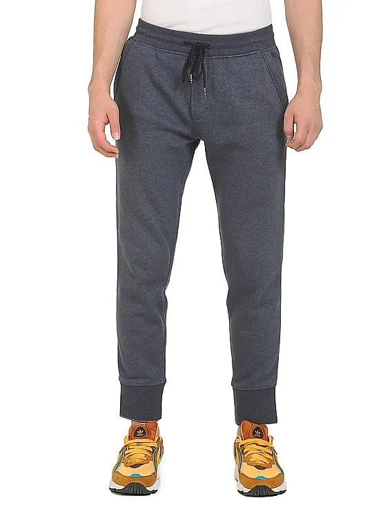 Tommy Hilfiger Men Blue Mid Rise Heathered Luxe Snit Joggers